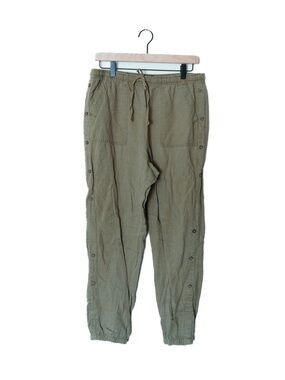 Nicole Miller Linen Blend Side Button Utility Olive Green Pants